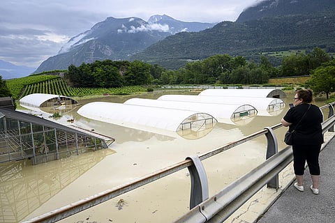 Rhone River is overflowing in Sierre